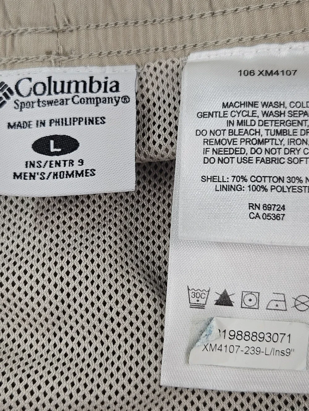 Columbia Sportswear Men's Khaki Mesh Lined Hybrid Cargo Swim/Hiking Shorts Sz L